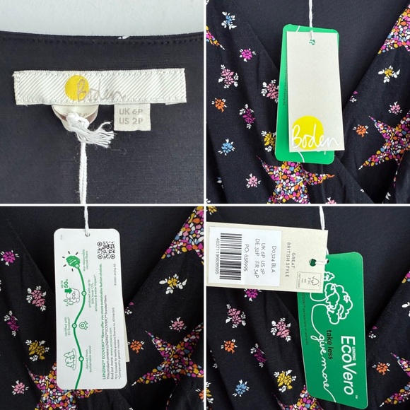 Boden Blouson Sleeve Fixed Wrap Jersey Midi Dress Black Star Floral 2 P NWT - Picture 8 of 16